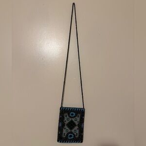 Beaded Compact Black and Blue Crossbody Bag with Pattern